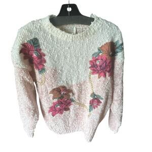 Vintage 80s/90s Needles & Yarn Floral Embroidered Knit Sweater – Women’s M
